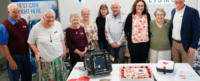 The Friends of St Vincent’s gather together with Mr Damian Chapelle (right) to acknowledge the life saving gift supplied to the hospital.
